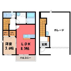 南宇都宮駅 徒歩5分 1-2階の物件間取画像